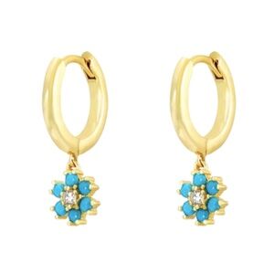 Gold Turquoise Flower Earrings – Dainty Minimalist 18K Gold Plated, NWT